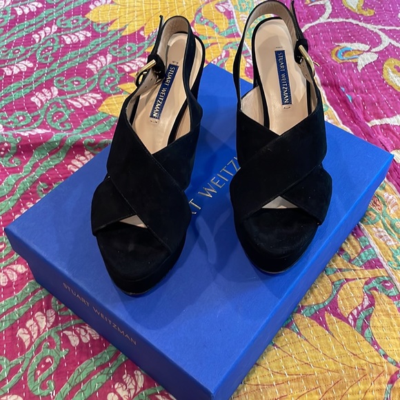 Stuart Weitzman Black Suede Platform Heels - Picture 2 of 7